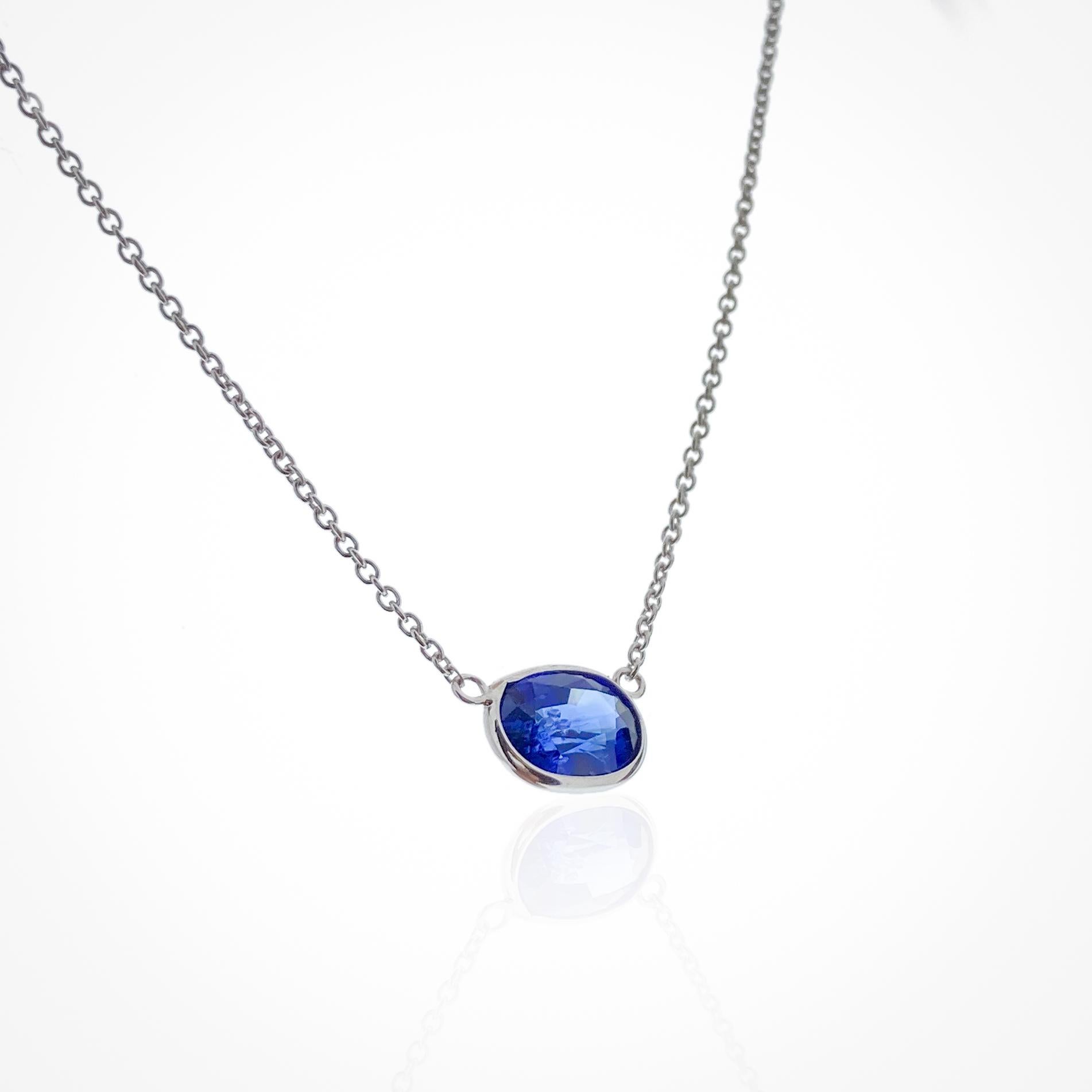 Contemporary 2.29 Carat Blue Oval Sapphire Fashion Necklaces In 14K White Gold  For Sale