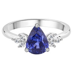 2.29 Ct Pear Shape Blue Sapphire 0.23 Ct Diamond Engagement Ring 18K White Gold