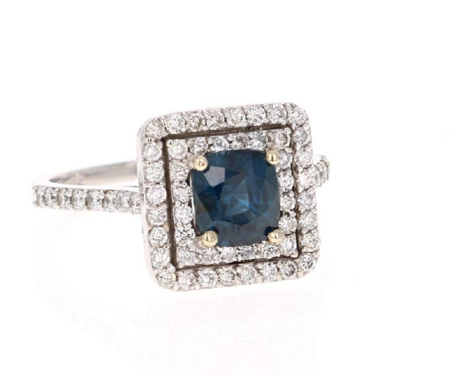 Modern 2.29 Carat Blue Sapphire Diamond Engagement Ring 14 Karat White Gold Ring