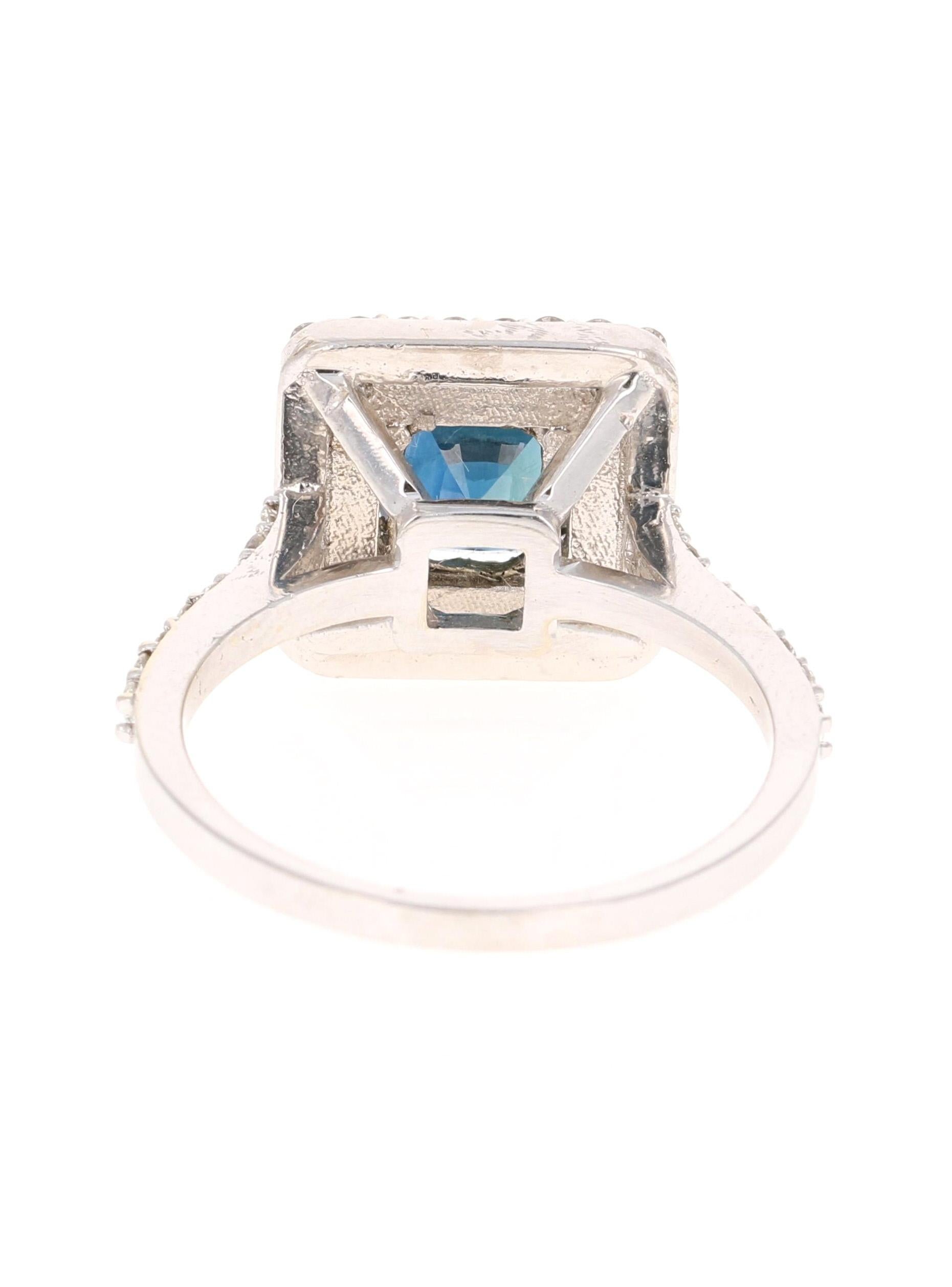 Women's 2.29 Carat Blue Sapphire Diamond Engagement Ring 14 Karat White Gold Ring