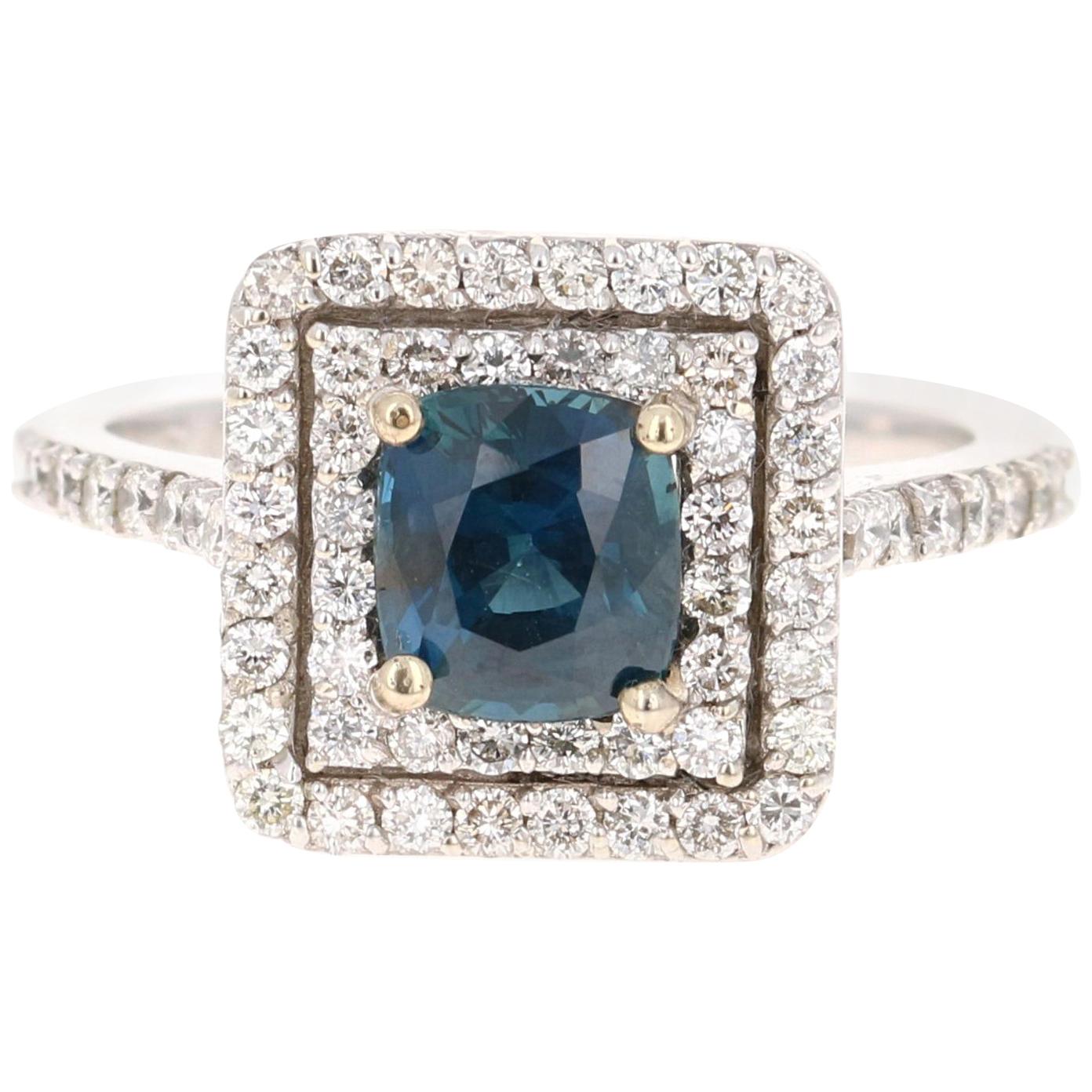 2.29 Carat Blue Sapphire Diamond Engagement Ring 14 Karat White Gold Ring