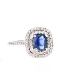 2.29 Carat Blue Sapphire Diamond Ring GIA Certified 14 Karat White Gold Ring