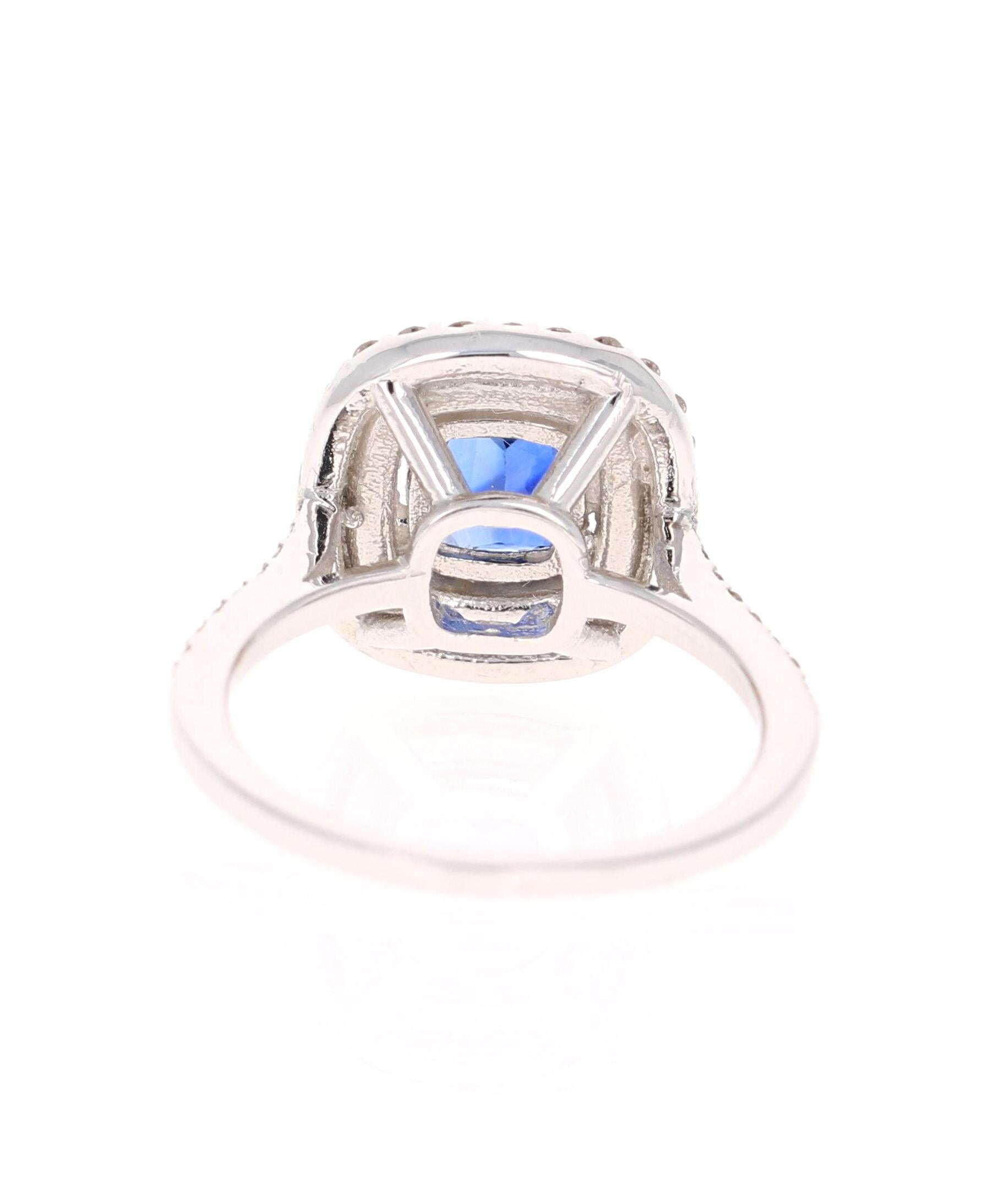 Contemporary 2.29 Carat Blue Sapphire Diamond Ring GIA Certified 14 Karat White Gold Ring For Sale