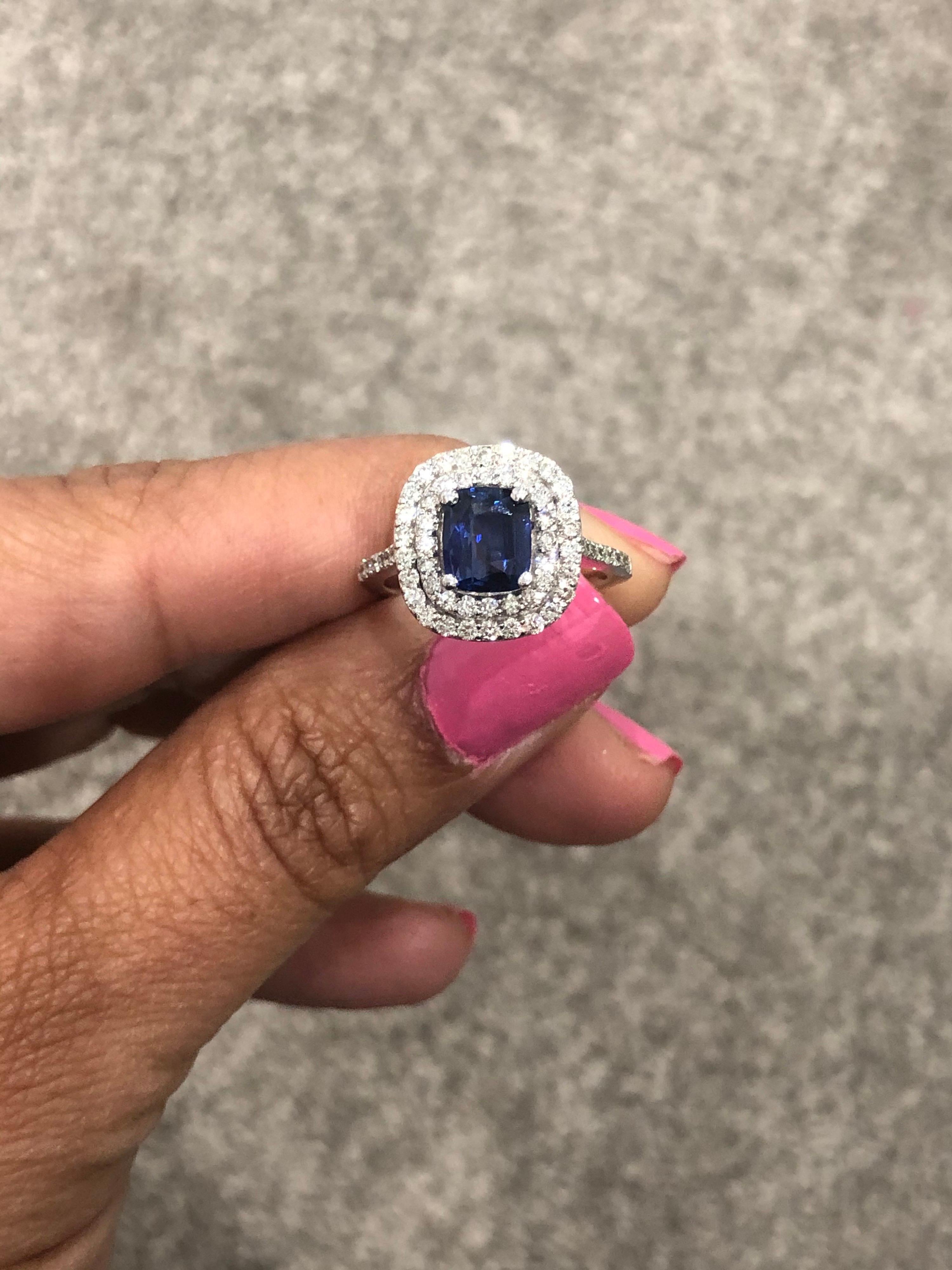 Cushion Cut 2.29 Carat Blue Sapphire Diamond Ring GIA Certified 14 Karat White Gold Ring For Sale