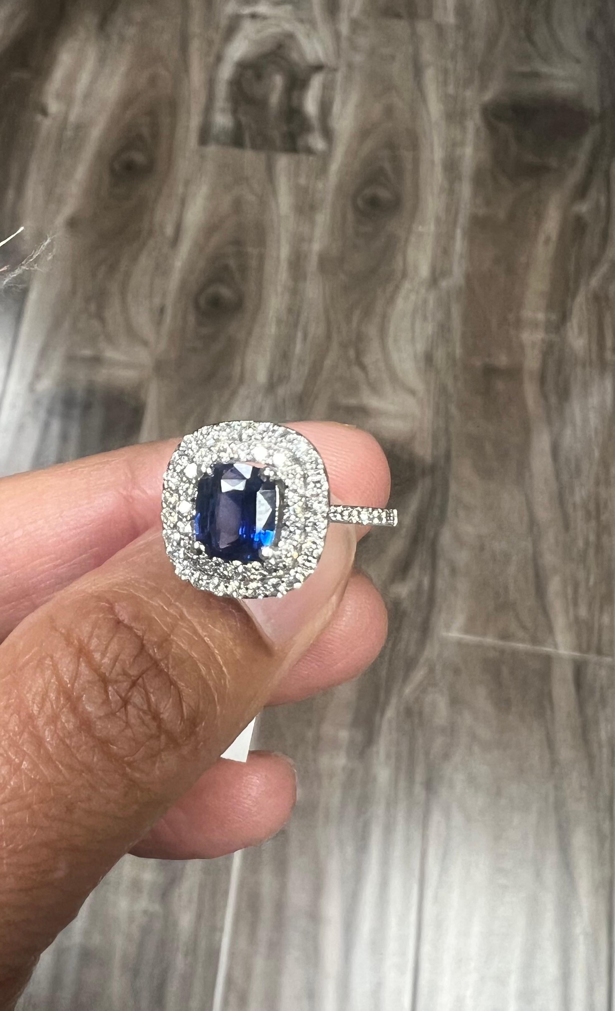 Women's 2.29 Carat Blue Sapphire Diamond Ring GIA Certified 14 Karat White Gold Ring For Sale