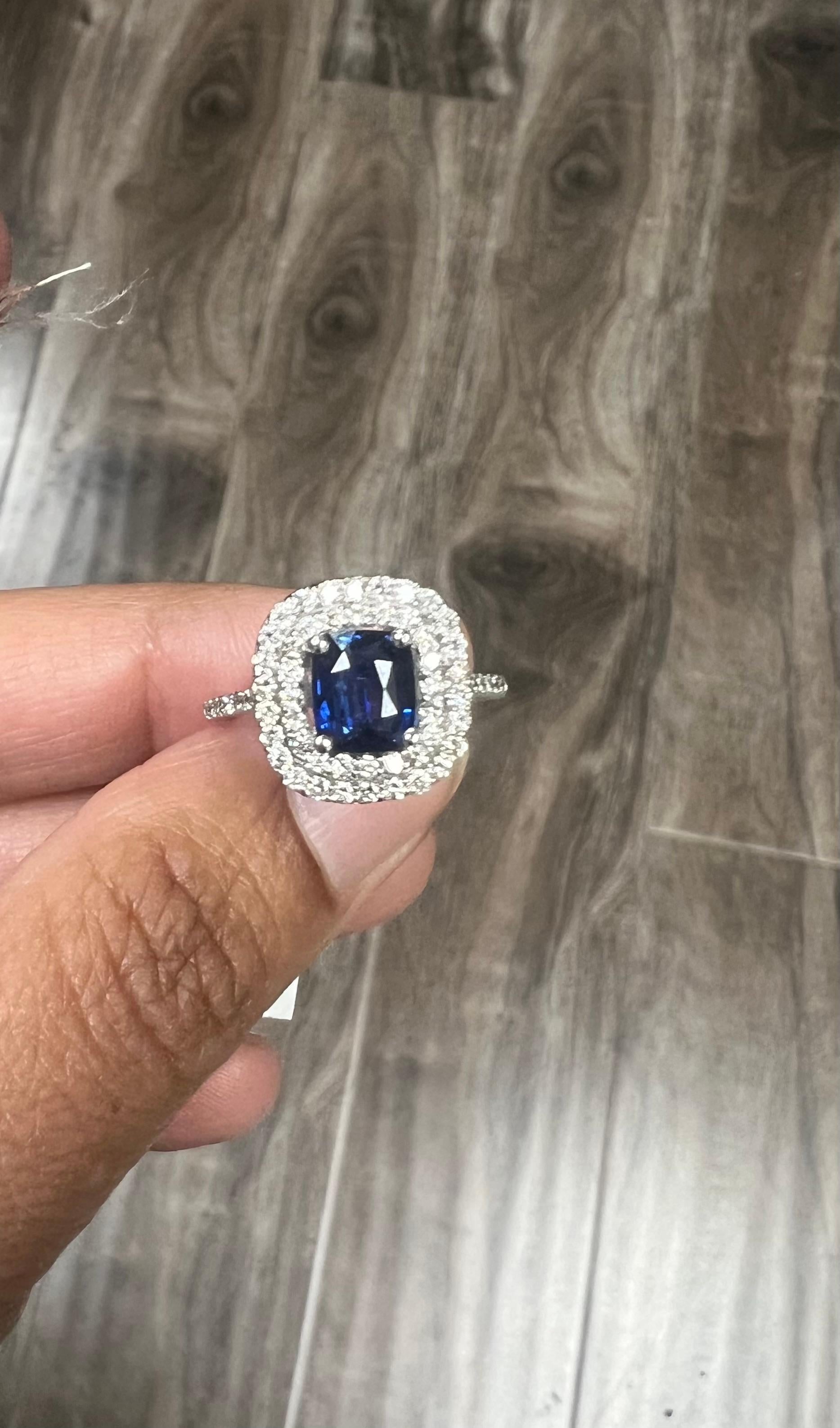 2.29 Carat Blue Sapphire Diamond Ring GIA Certified 14 Karat White Gold Ring For Sale 1
