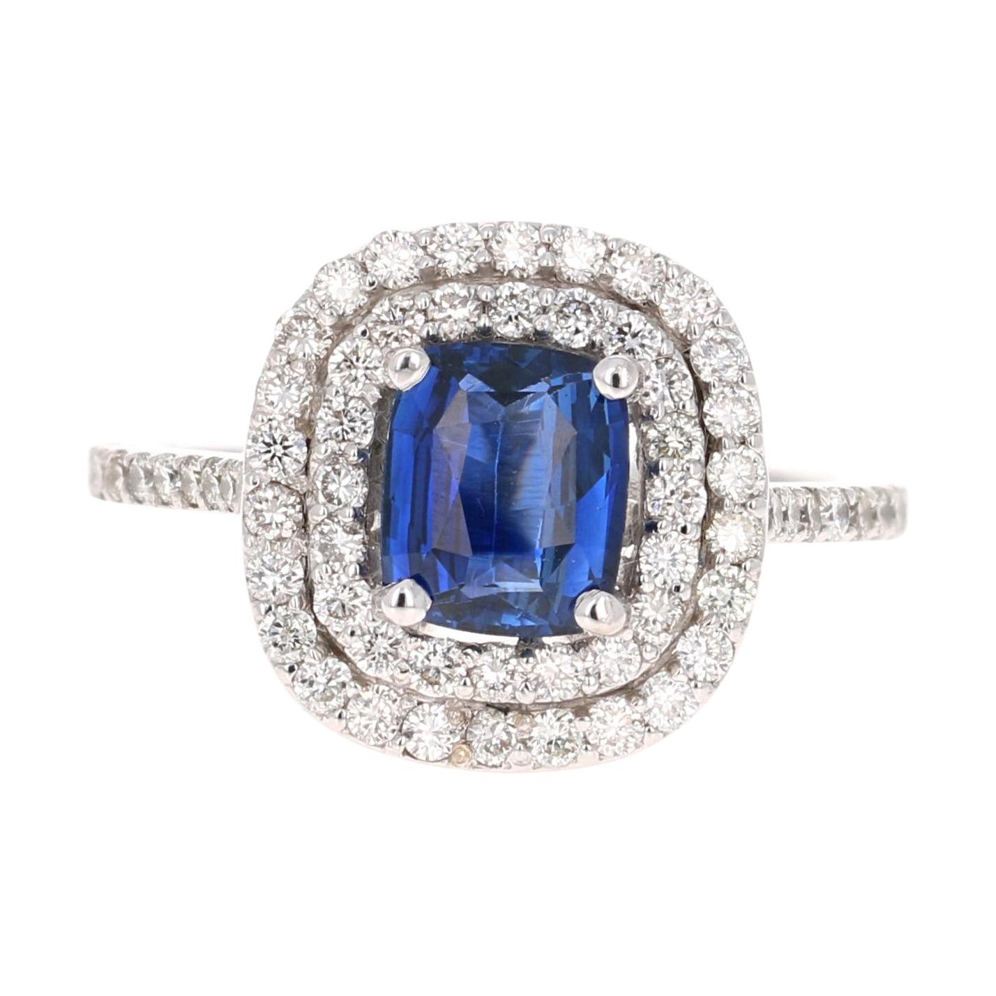 2.29 Carat Blue Sapphire Diamond Ring GIA Certified 14 Karat White Gold Ring