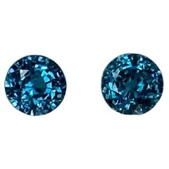 Zircon bleu de 2,34 carats, paire ronde de 5 mm de diamètre