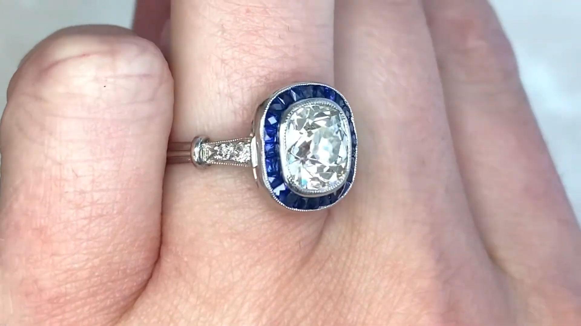 Diamantring mit Kissenschliff ( ca. 2,20 Karat), Saphir-Halo, Platin im Zustand „Hervorragend“ im Angebot in New York, NY