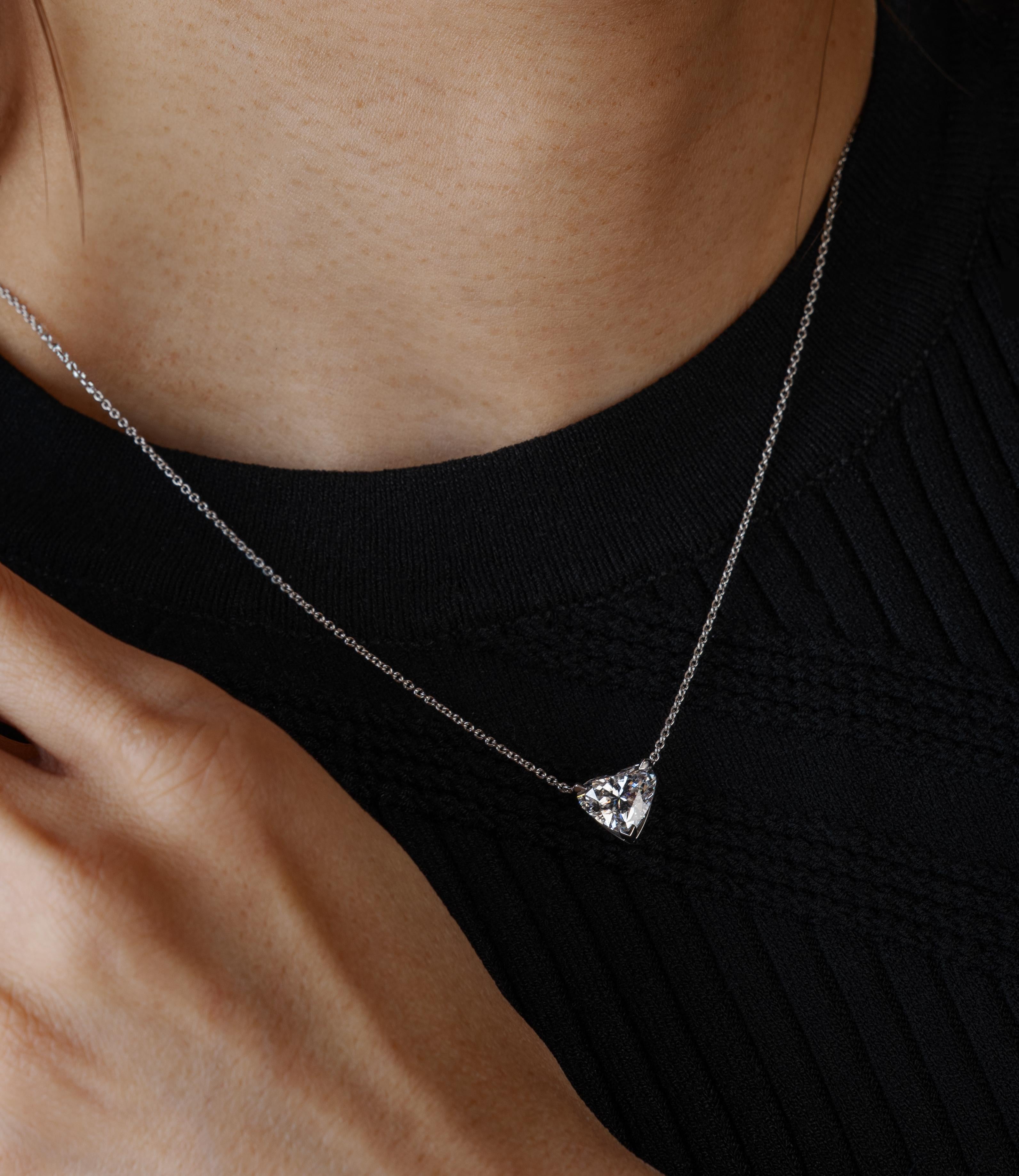 A stunning, yet classic, pendant featuring a 2.29ct heart-shaped diamond. Mounted into platinum and designed by Ninety. Fashion luxury with simplicity for everyday wear.
Matching earrings and ring available.
With box and GIA certificate.