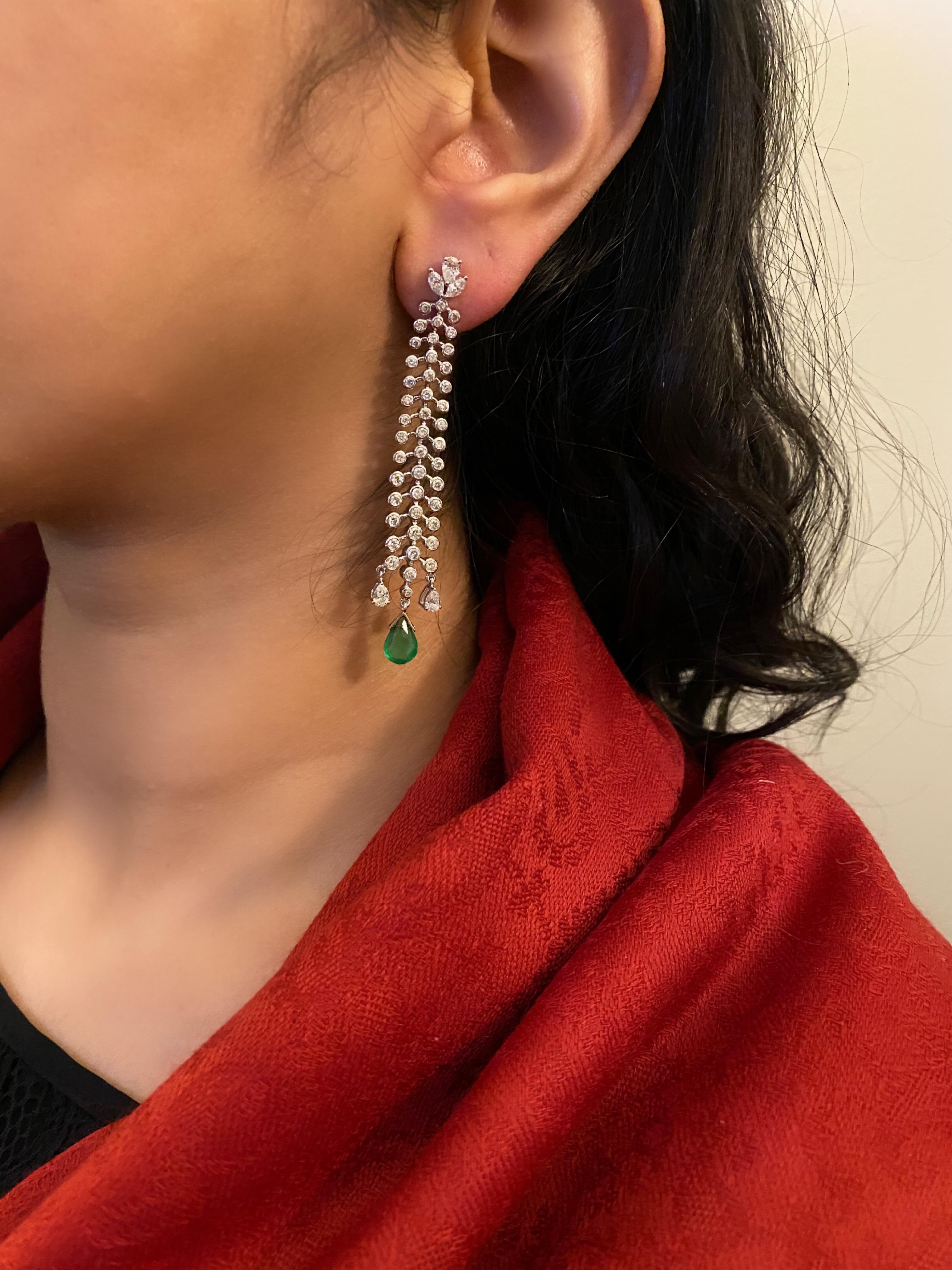 Emerald Cut 2.29 Carat Emerald and 3.64 Diamond Earring