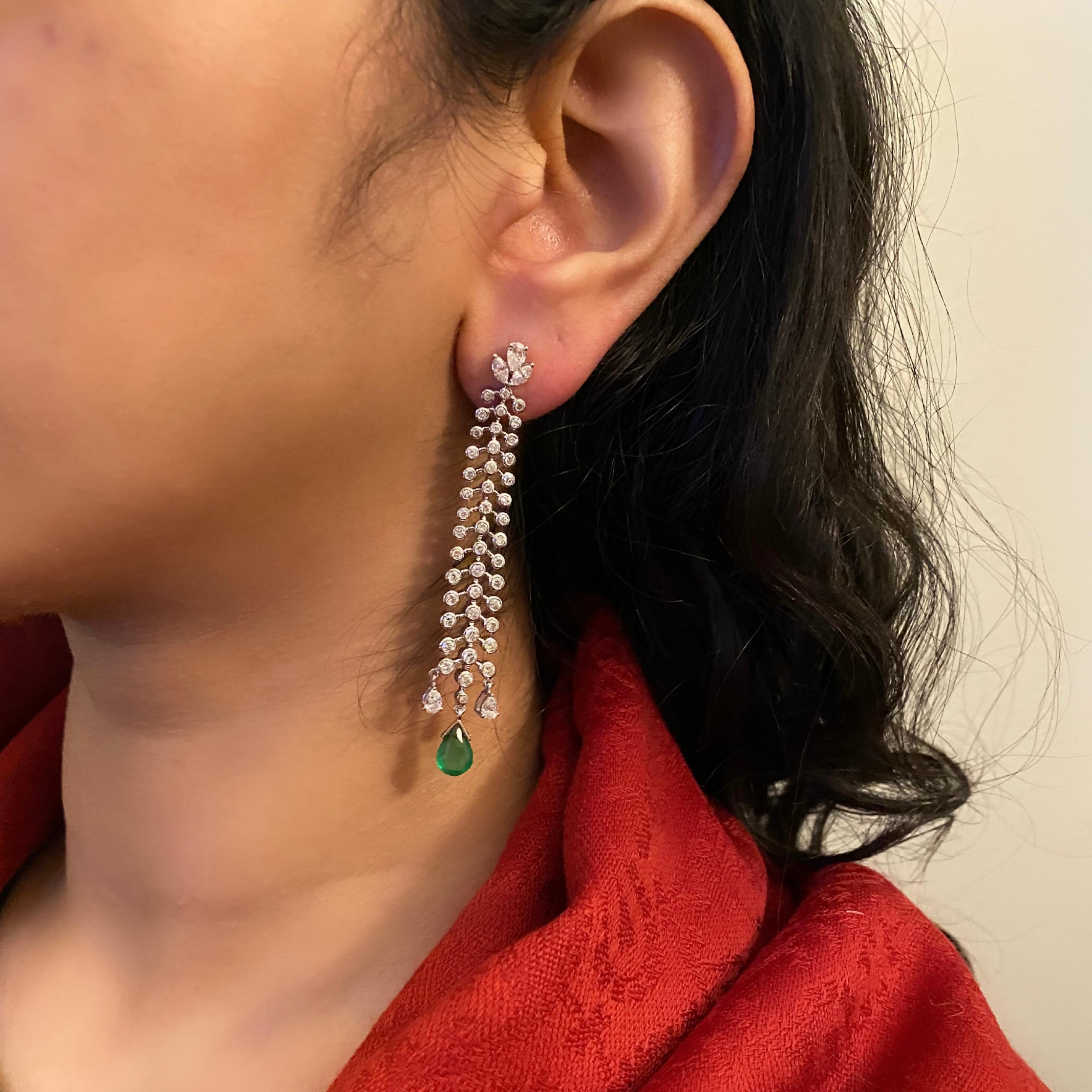 Women's or Men's 2.29 Carat Emerald and 3.64 Diamond Earring