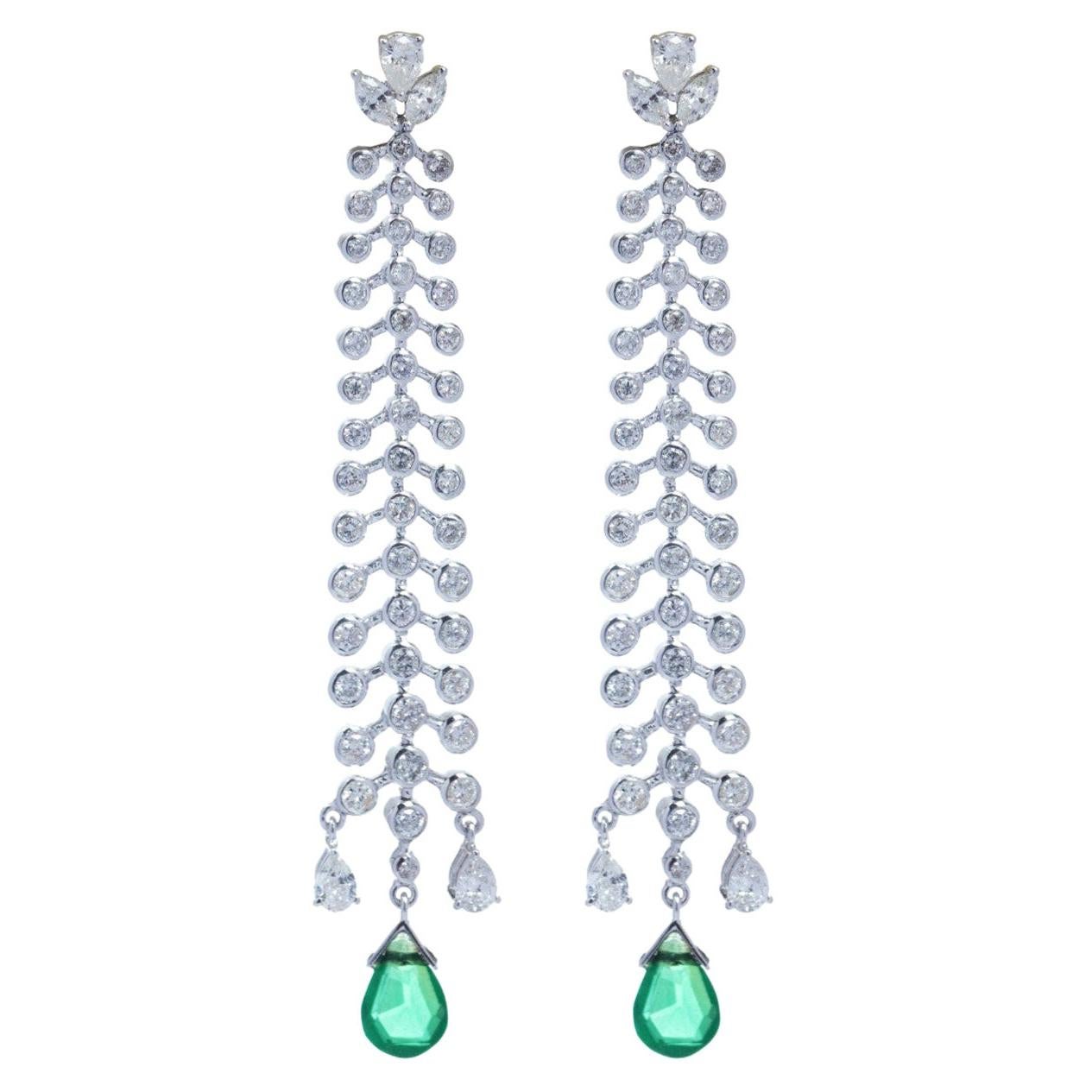 2.29 Carat Emerald and 3.64 Diamond Earring