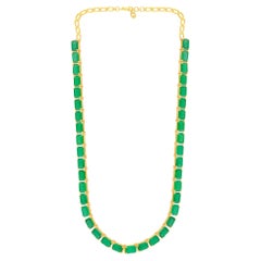 22.9 Carat Emerald Cut Zambian Emerald Tennis Necklace 18 Karat Yellow Gold