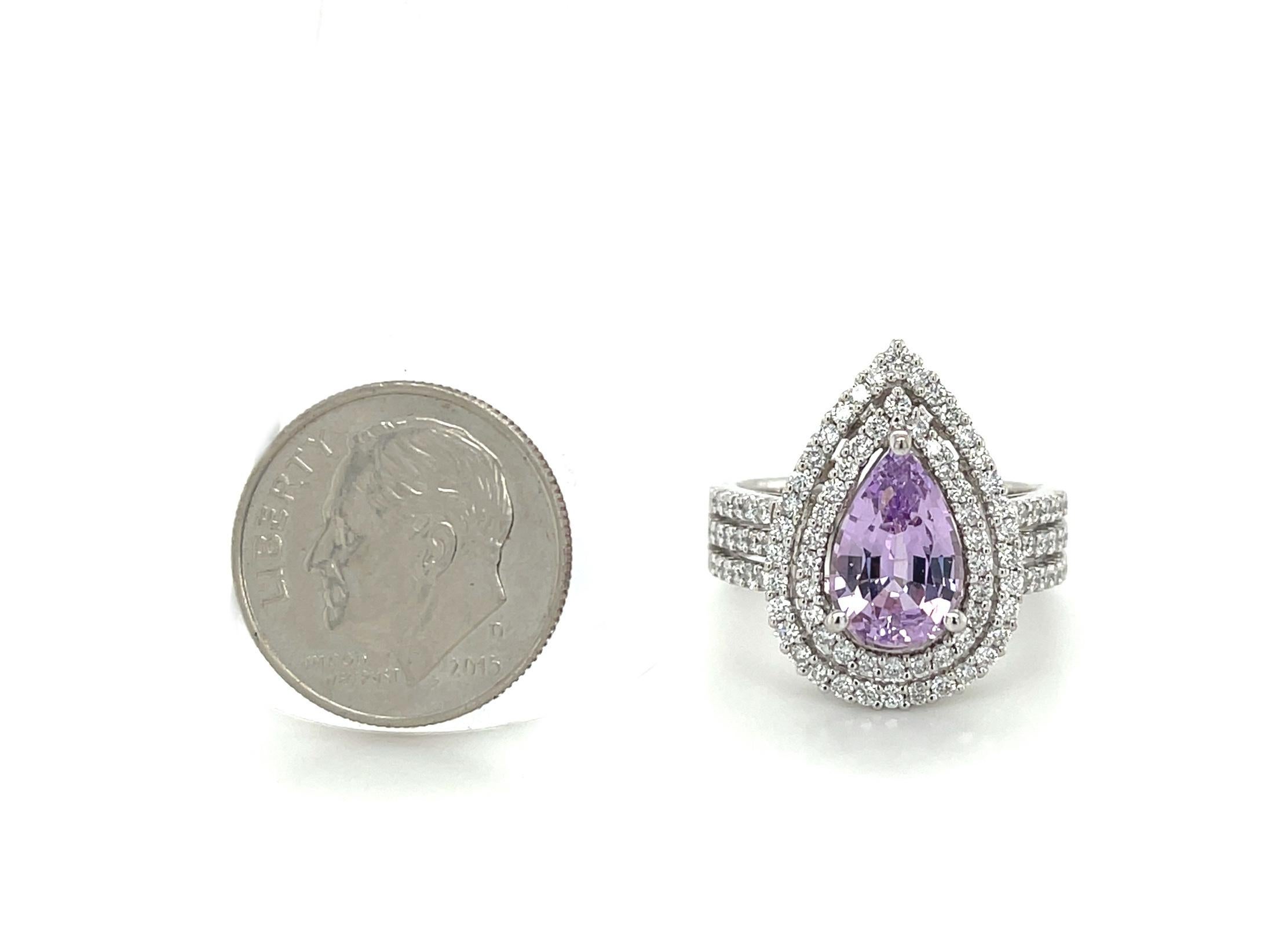 2.29 Carat Lavender Spinel and Diamond Halo Cocktail Ring in 18k White Gold For Sale 1