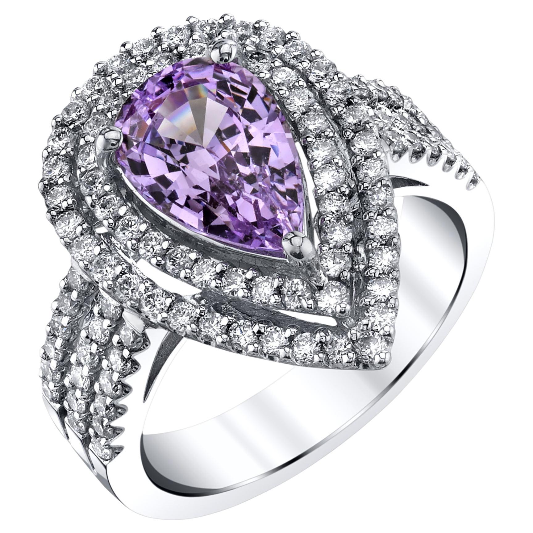 Bague cocktail en or blanc 18 carats avec spinelle lavande de 2,29 carats et halo de diamants