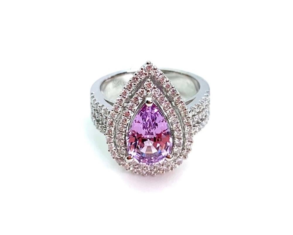 Artisan 2.29 Carat Lavender Spinel and Diamond Halo Cocktail Ring in 18k White Gold For Sale