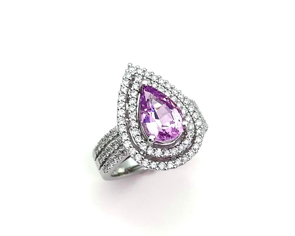 Pear Cut 2.29 Carat Lavender Spinel and Diamond Halo Cocktail Ring in 18k White Gold For Sale