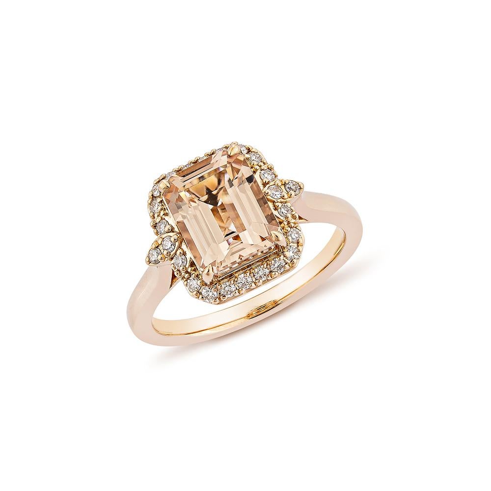 Contemporary 2.29 Carat Morganite Fancy Ring in 18Karat Rose Gold with White Diamond.    For Sale