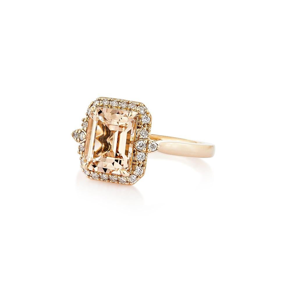 Octagon Cut 2.29 Carat Morganite Fancy Ring in 18Karat Rose Gold with White Diamond.    For Sale