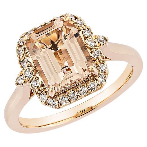 Bague fantaisie en or rose 18 carats avec Morganite de 2,29 carats et diamant blanc.   