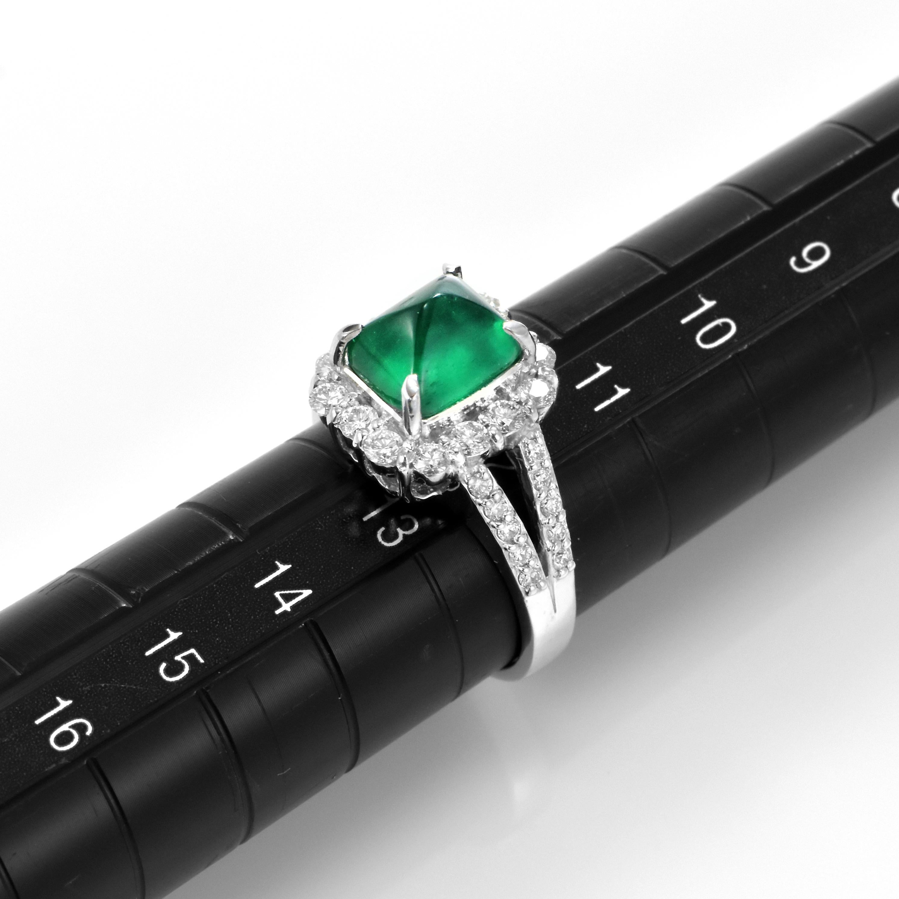 2,29 Karat natürlicher kolumbianischer Zuckerhut-Smaragd & Diamantring aus Platin mit Zuckerhut-Smaragd im Angebot 4