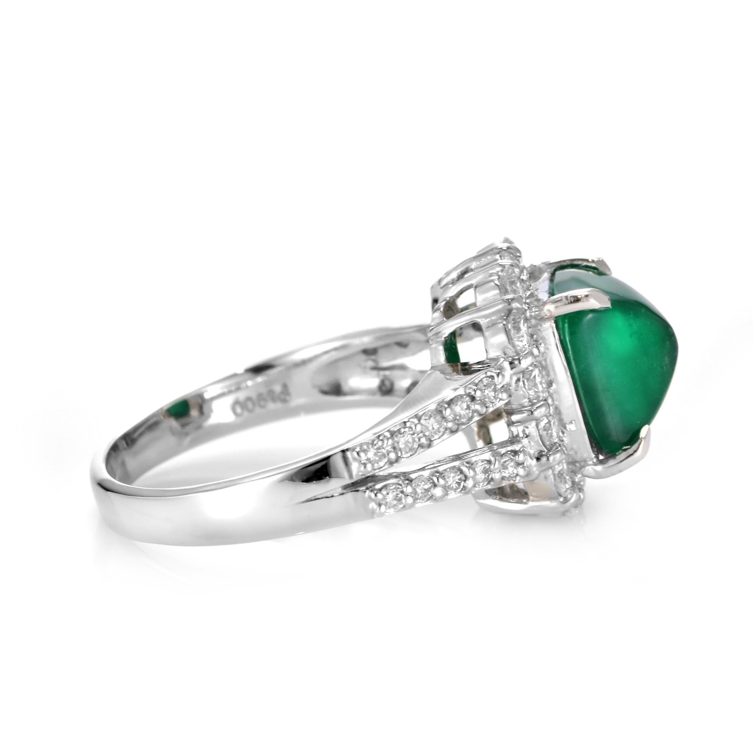 2,29 Karat natürlicher kolumbianischer Zuckerhut-Smaragd & Diamantring aus Platin mit Zuckerhut-Smaragd im Angebot 6