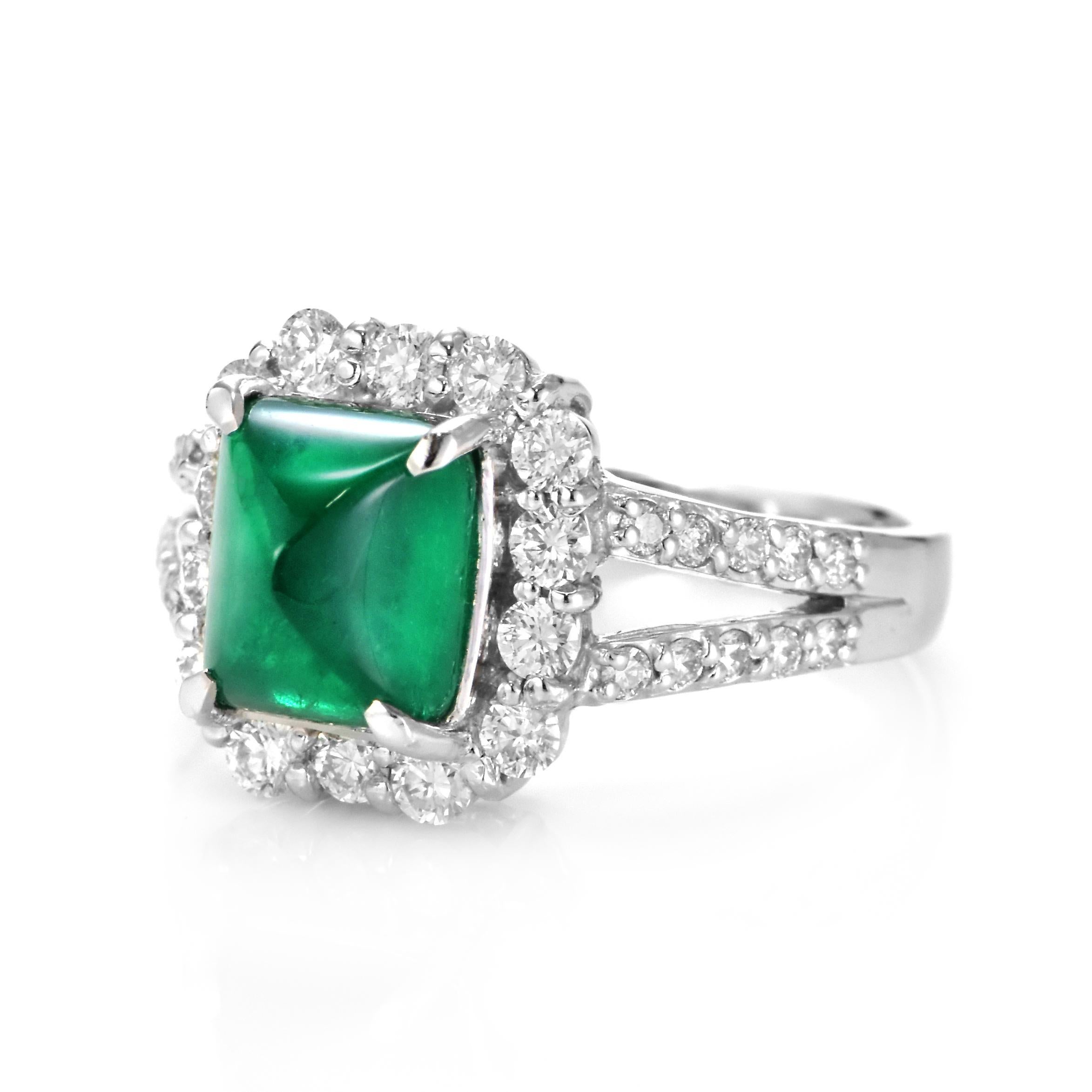 2,29 Karat natürlicher kolumbianischer Zuckerhut-Smaragd & Diamantring aus Platin mit Zuckerhut-Smaragd (Moderne) im Angebot