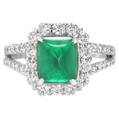 2.29 Carat Natural Colombian Sugarloaf Emerald & Diamond Ring Made in Platinum