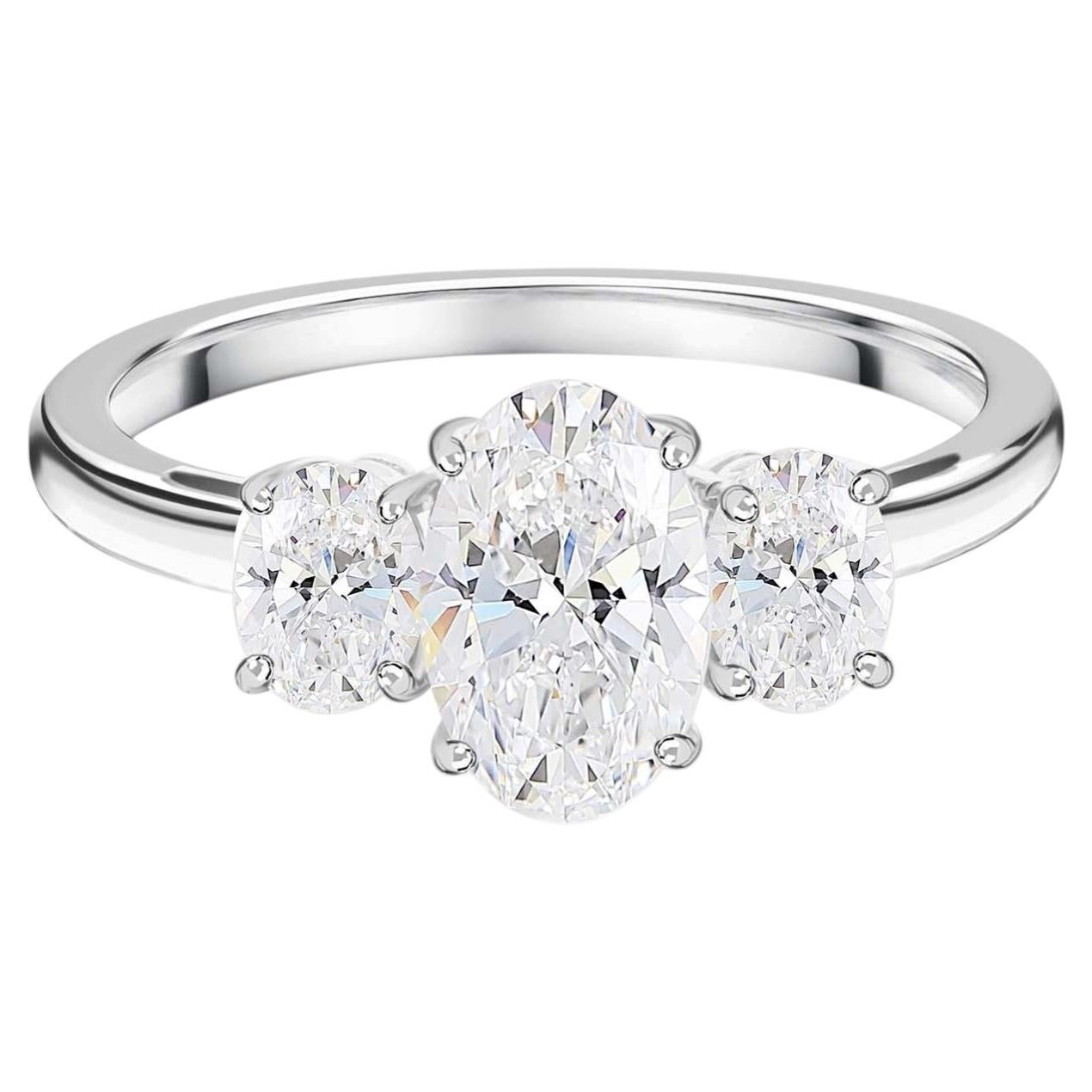 2.29 Carat Natural Diamond Three Stone Ring in 14K White Gold Fine Jewelry
