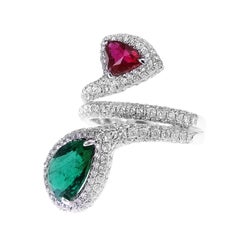 2.29 Carat Radiant Green Emerald and 1.02 Carat Blistering Red Ruby Ring