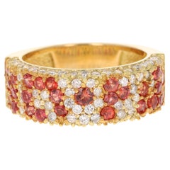 2.29 Carat Red Sapphire Diamond Bridal Band 18 Karat Yellow Gold