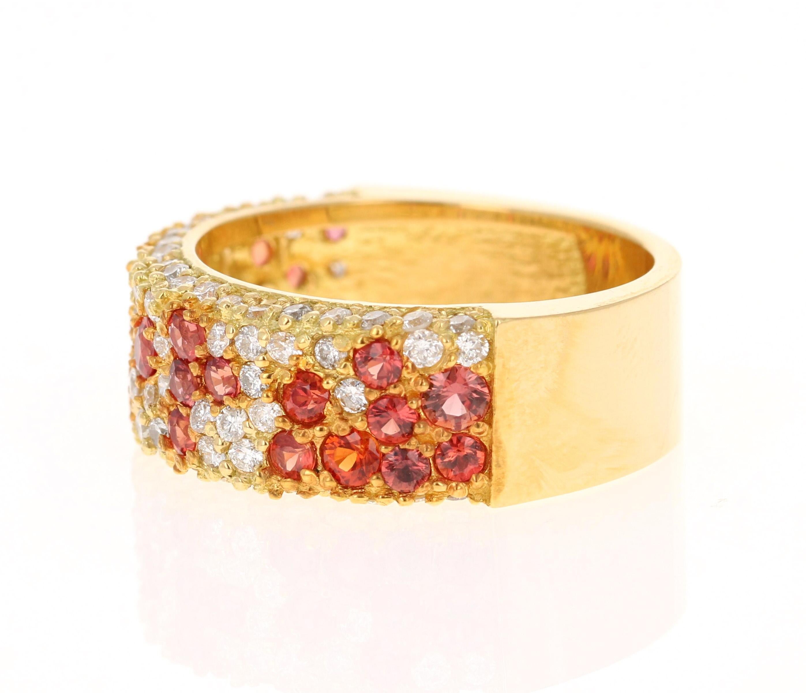 Contemporary 2.29 Carat Red Sapphire Diamond Yellow Gold Band For Sale
