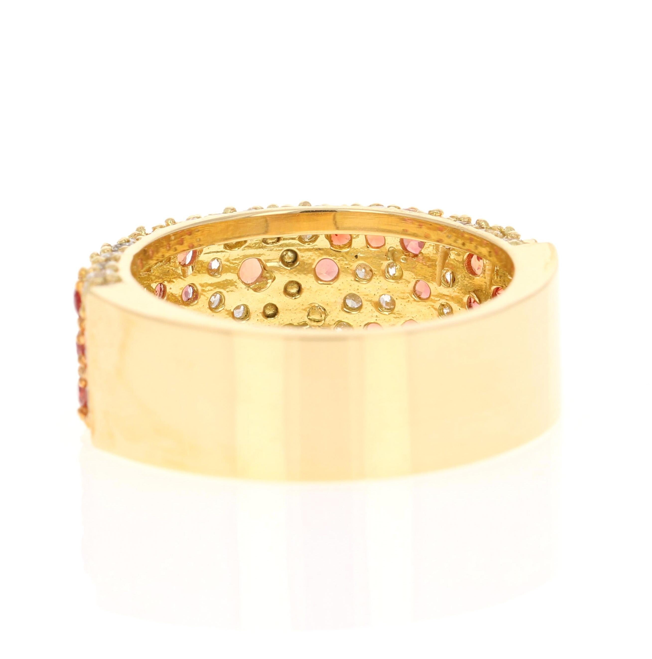 Round Cut 2.29 Carat Red Sapphire Diamond Yellow Gold Band For Sale