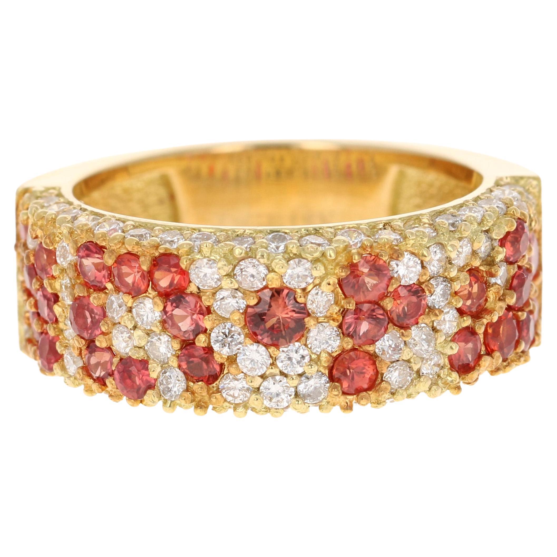 2.29 Carat Red Sapphire Diamond Yellow Gold Band For Sale