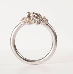 2.29 Carat Rough Light Brown and White Diamonds White Gold Flower Cluster Ring
