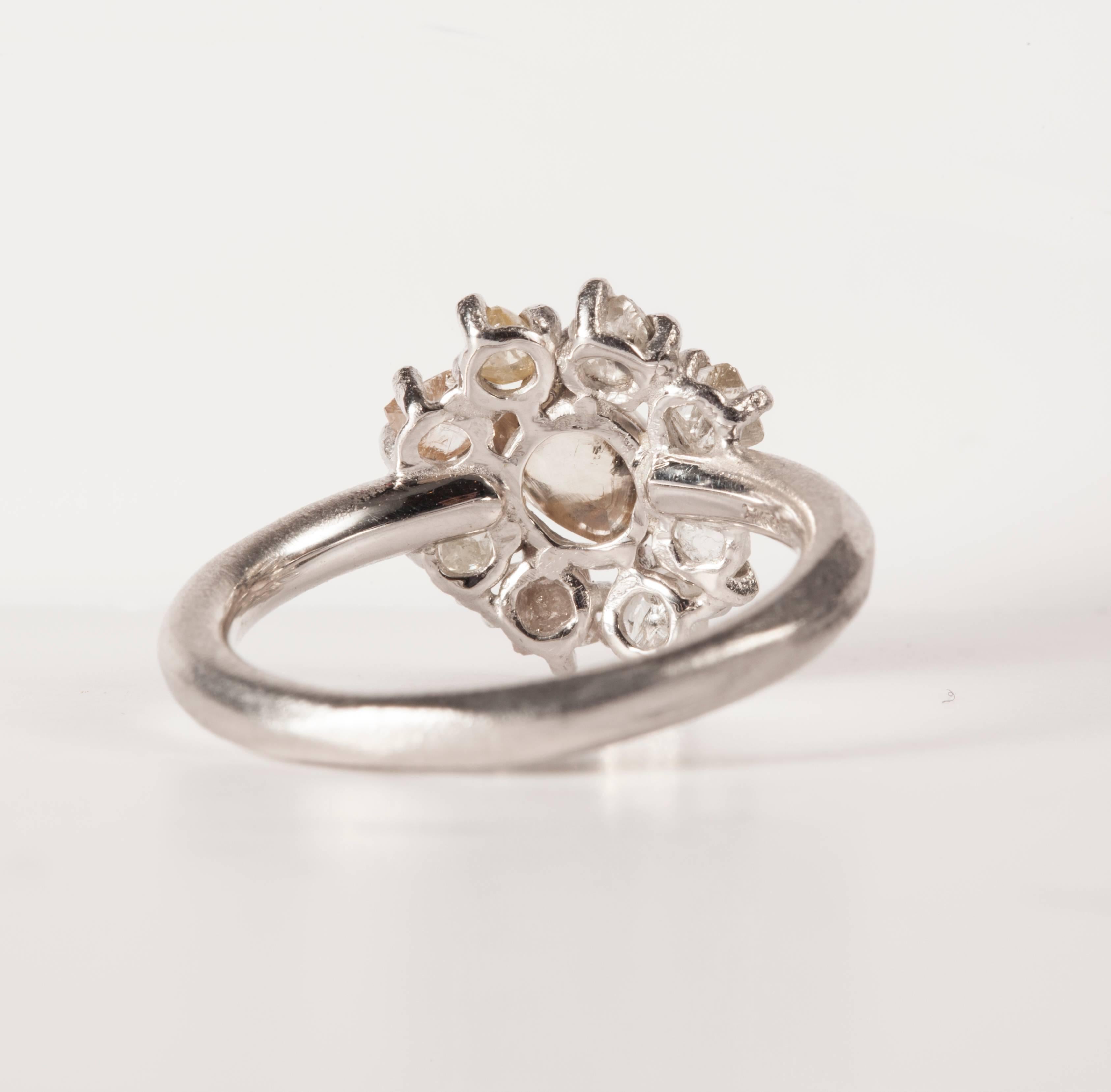 2.29 Carat Rough Light Brown and White Diamonds White Gold Flower Cluster Ring In New Condition For Sale In Copenhagen, DK