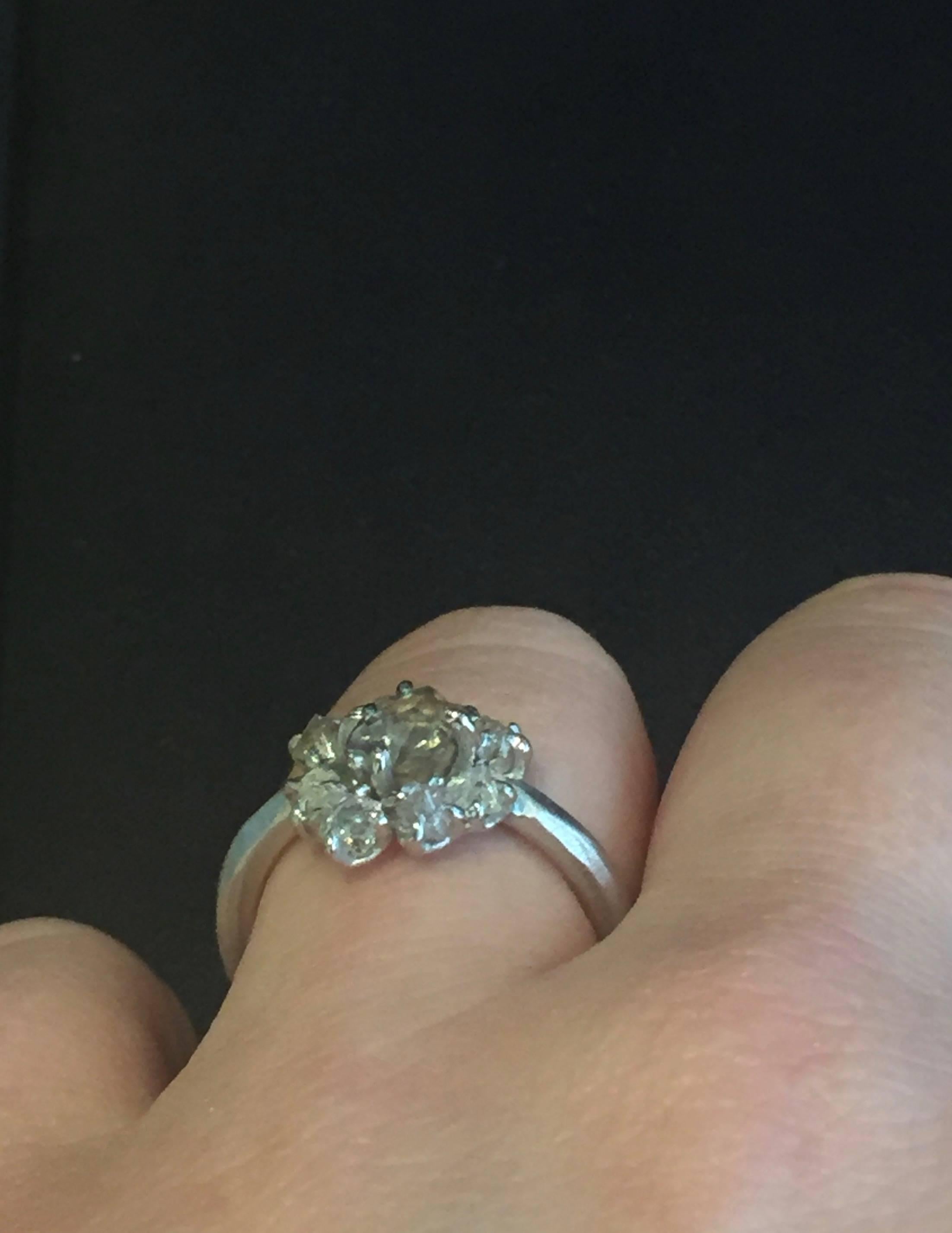 2.29 Carat Rough Light Brown and White Diamonds White Gold Flower Cluster Ring For Sale 2