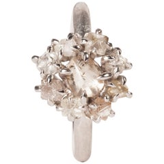 2.29 Carat Rough Light Brown and White Diamonds White Gold Flower Cluster Ring