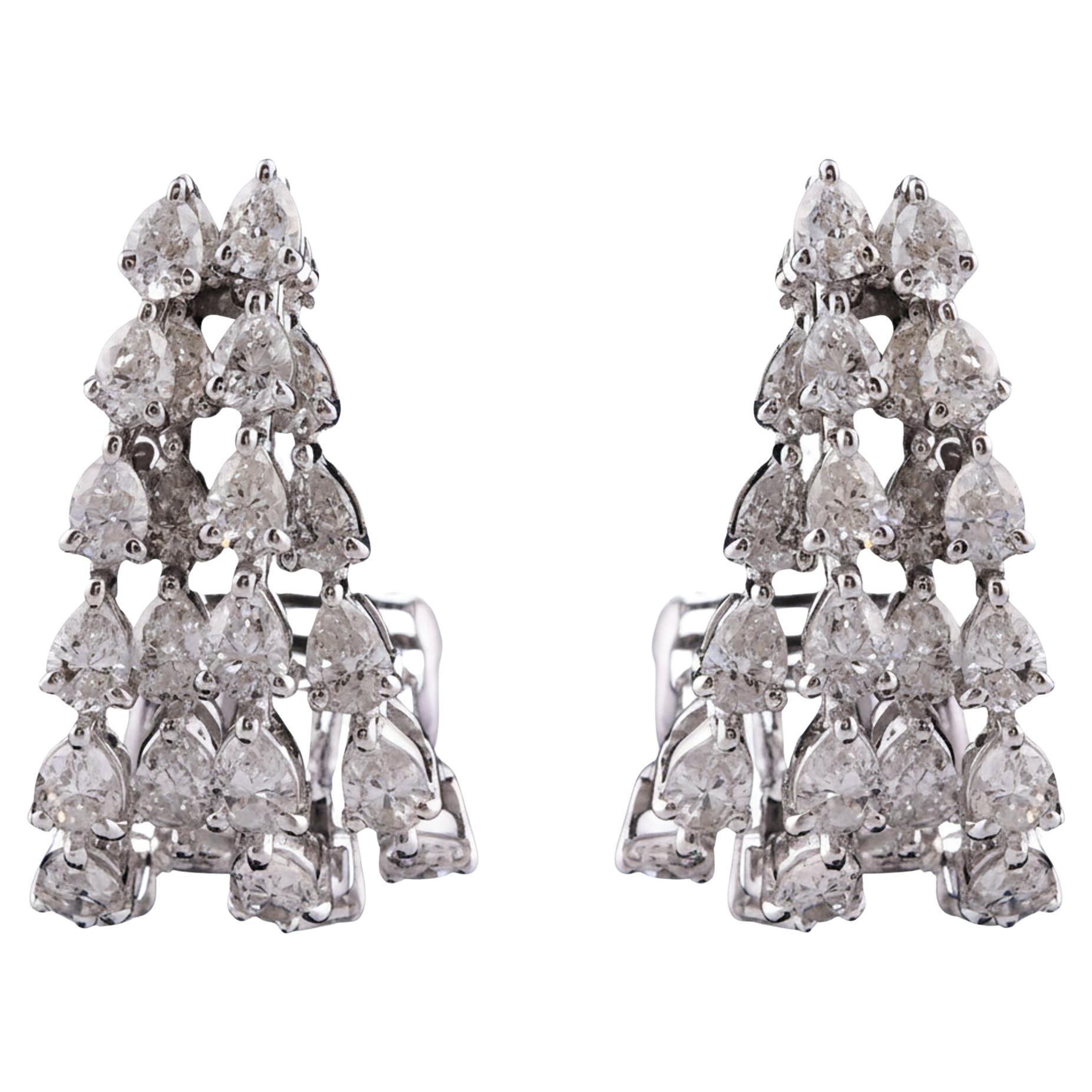 2.29 Carat SI Clarity HI Color Diamond Pear Hoop Earrings 18 Karat White Gold en vente