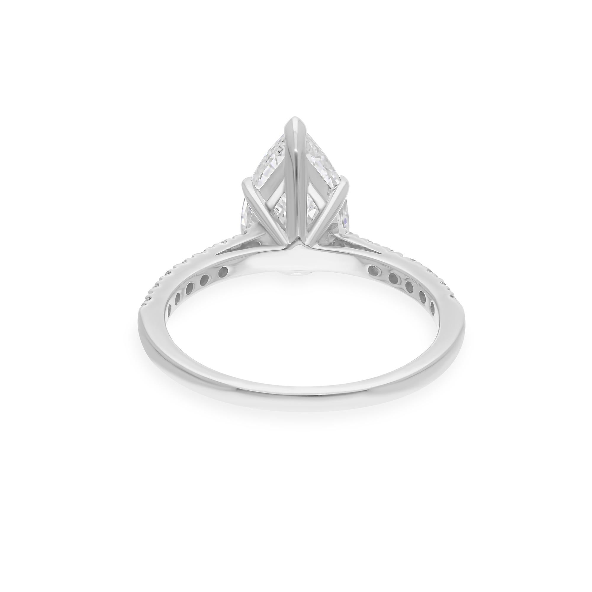 Im Angebot: 2,29 Karat SI/H Birnenschliff Diamant Pave Band Verlobungsring 14k Weißgold () 4
