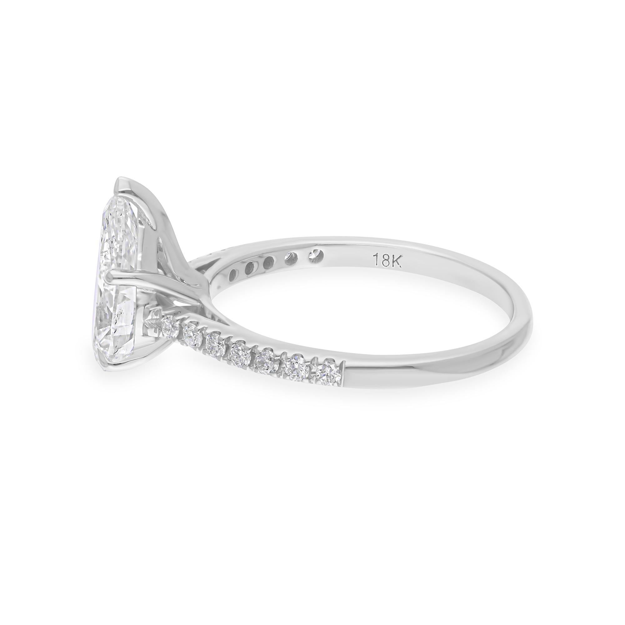 Im Angebot: 2,29 Karat SI/H Birnenschliff Diamant Pave Band Verlobungsring 14k Weißgold () 7