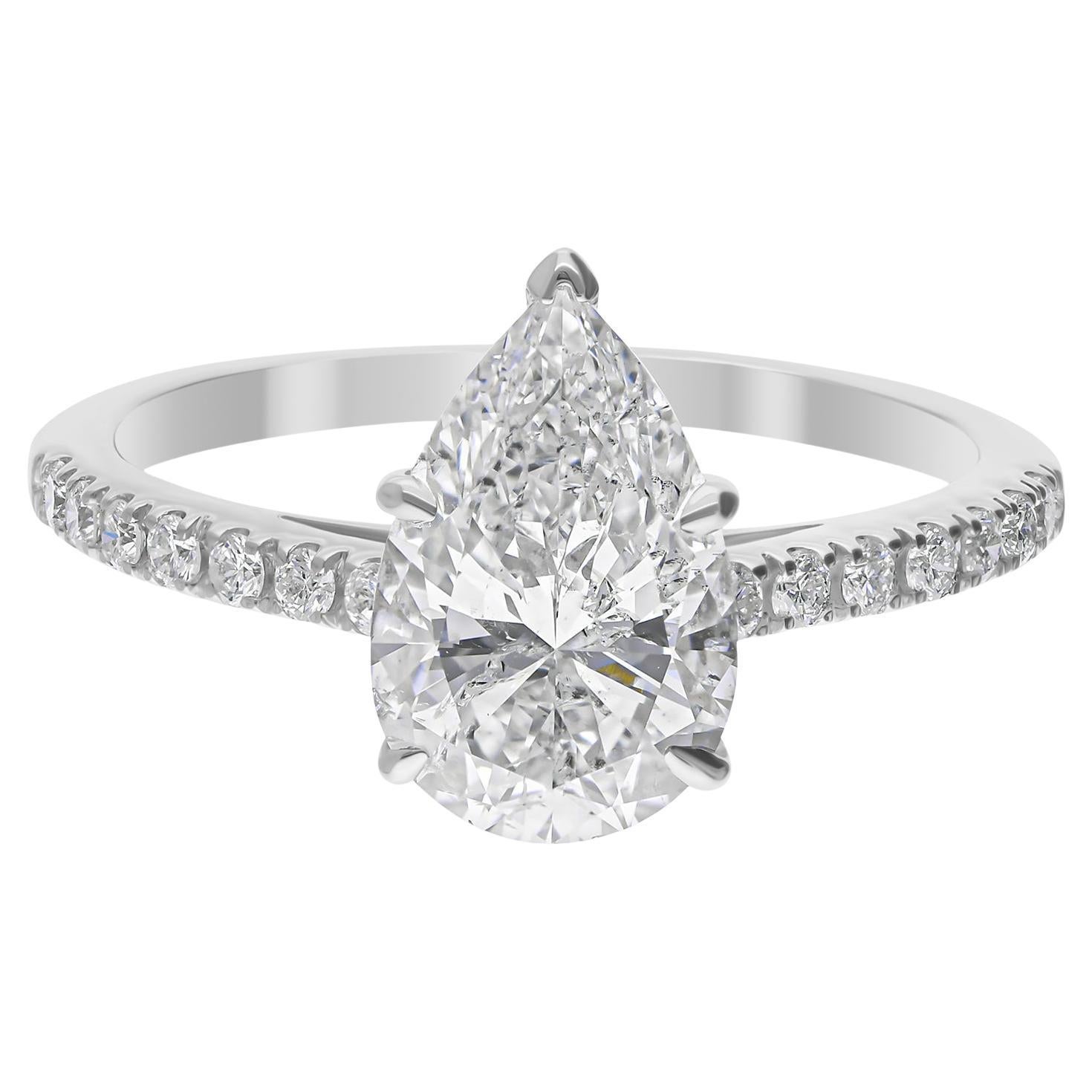 Im Angebot: 2,29 Karat SI/H Birnenschliff Diamant Pave Band Verlobungsring 14k Weißgold ()
