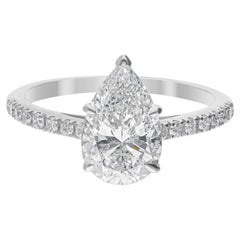 2.29 Carat SI/H Pear Cut Diamond Pave Band Engagement Ring 14k White Gold