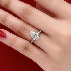 2.29 Carat SI/H Pear Cut Diamond Pave Band Engagement Ring 18k White Gold