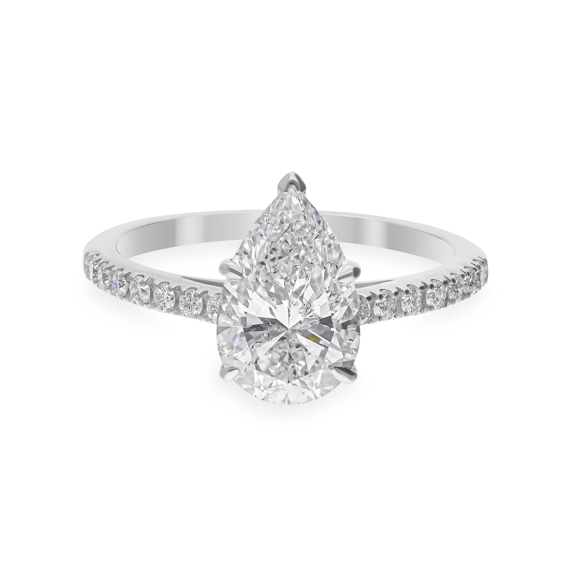 2,29 Karat SI/H Birnenschliff Diamant Pave Band Verlobungsring 18k Weißgold