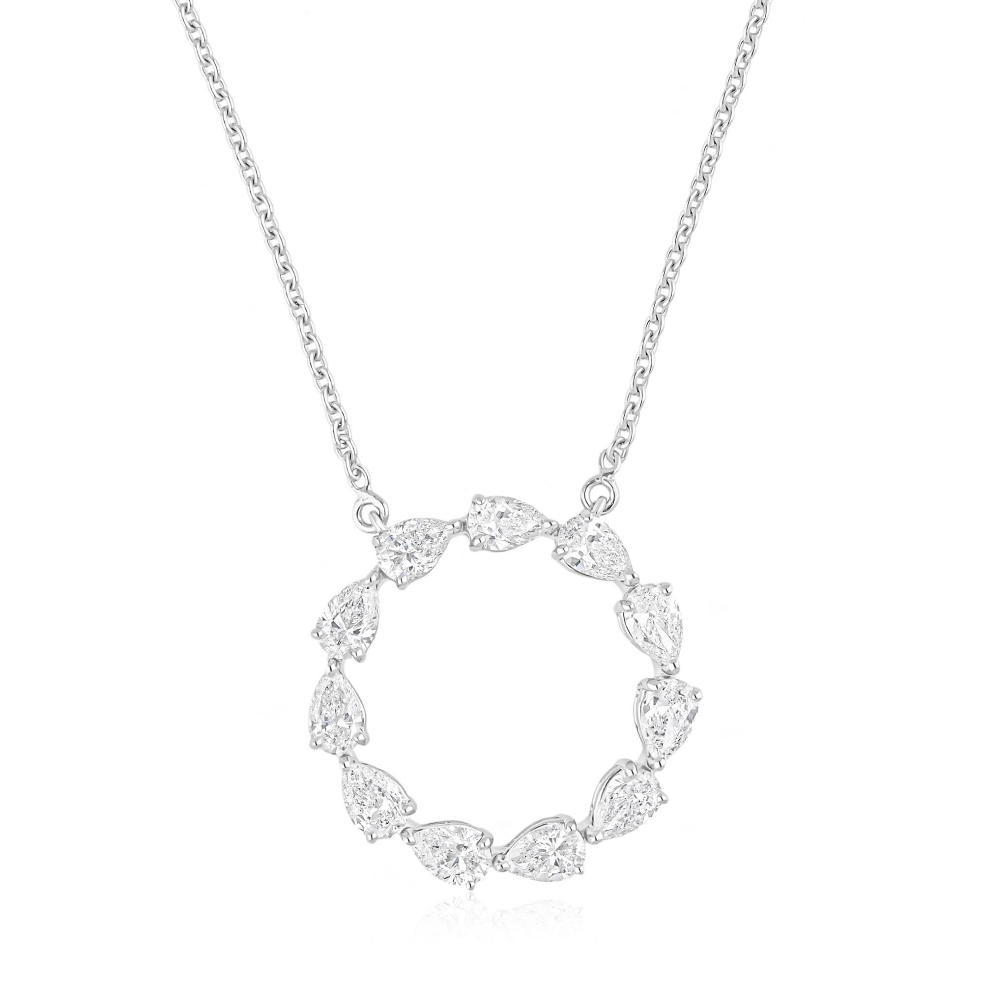 Taglio a goccia Collana con ciondolo a cerchio aperto con diamante a pera da 2,29 carati SI/H Oro bianco 14 carati in vendita
