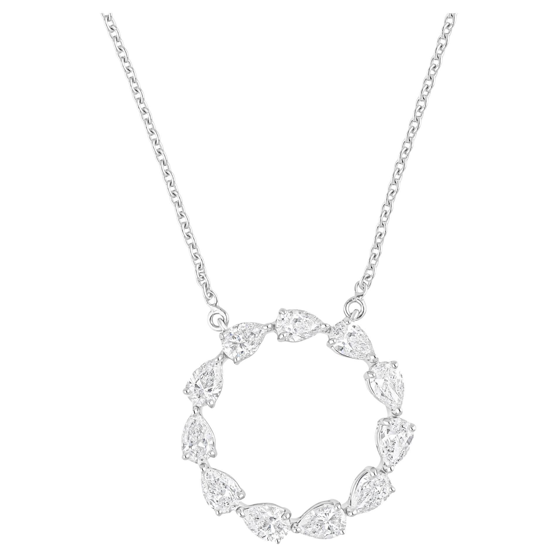 2.29 Carat SI/H Pear Diamond Open Circle Pendant Necklace 14 Karat White Gold