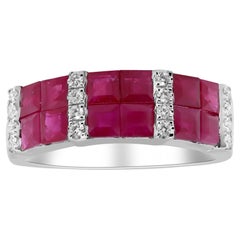 2.29 Carat Square-Cut Ruby with Diamond Accents 18K White Gold Ring
