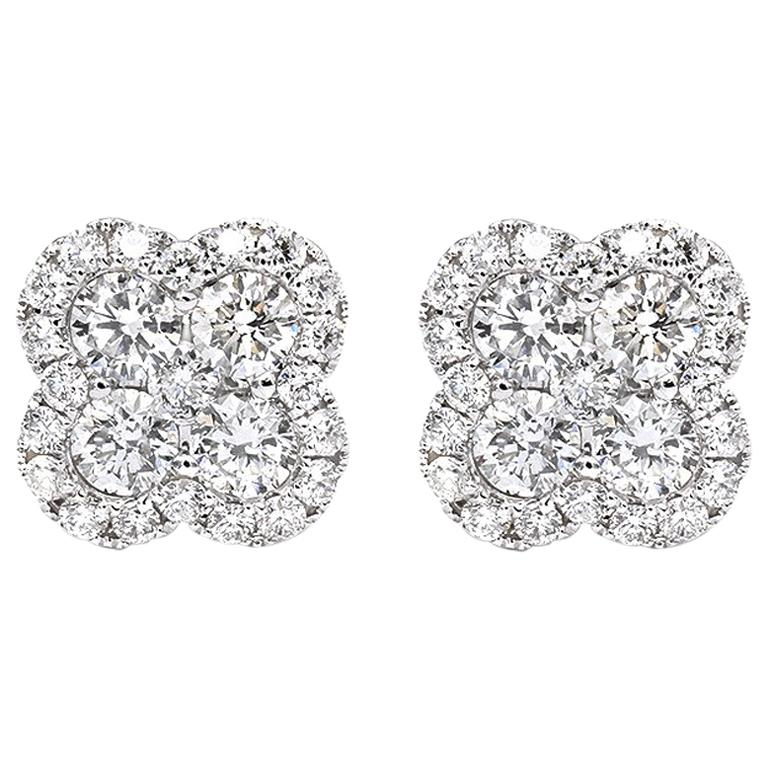 2.29 Carat VS2 Clarity G/H Color Clover Shape Diamond Stunning Stud Earrings  For Sale